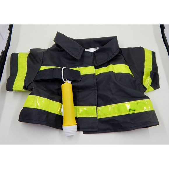 Build a Bear Clothing Black Yellow Fireman Safety Outfit Flashlight Helmet - Picture 2 of 12